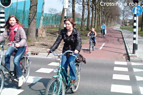 Crossing a road by bicycle
